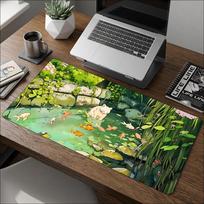 Cute Cartoon Cat In Lush Green Forest Town Large Desk Mouse Pad Non Slip Rubber Keyboard Mat For Office Laptop Gaming Setup 800x300x2mm white