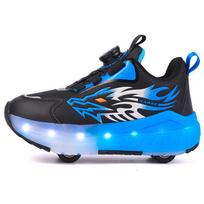 Kid's Four-Wheel Roller Skates Detachable Flat Shoes Rechargeable USB Glowing Sports Shoes Girls' Roller Skates, Boys' Glowing Sports Shoes 34 mėlyna