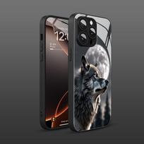 Kūrybiškas vienišo vilko karaliaus raštas Stiklinis telefono dėklas, skirtas iphone 17 16 15 14 13 12 11 Pro Promax Plus, apsauga nuo kritimo For iPhone 15 Pro black
