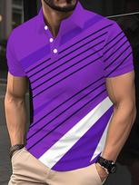 Casual essential! Sporty men's short-sleeved polo shirt with stylish geometric design. 3XL purple