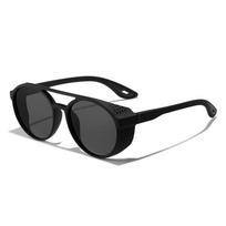 Polarized sunglasses with double bridge and side cutouts, anti-glare outdoor sports glasses for men and women Black Frame Gray Piece gray