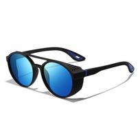 Polarized sunglasses with double bridge and side cutouts, anti-glare outdoor sports glasses for men and women Black frame blue film gray
