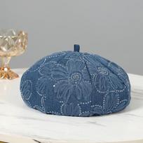 Sequined Flower Lace Beret Children's Summer Thin Versatile Face Small Washed Denim Bud Painter Hat one size fits all gray