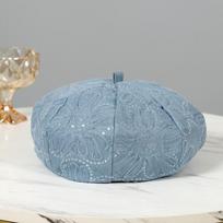 Sequined Flower Lace Beret Children's Summer Thin Versatile Face Small Washed Denim Bud Painter Hat one size fits all gray