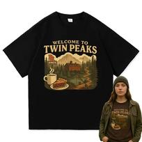 Welcome To Twin Peaks Graphic T‑shirt Retro Vintage TV Show Print Unisex Short Sleeve Tee Casual Loose Harajuku Streetwear Tops 140 brown