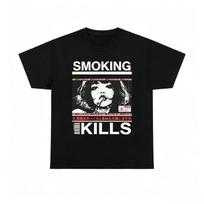 Unisex Smoking Kills Retro Manga Style Graphic T‑Shirt, Soft Cotton Casual Short 150 black