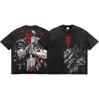 Manga Berserk Guts Spausdinti Marškinėliai Vyriškiems Drabužiams Madingi Skalbti Oversized Marškinėliai Vasaros Trumpomis Rankovėmis Medvilniniai Švelnūs T-shirt Viršutiniai Drabužiai L