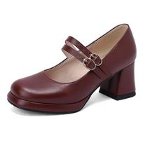 Elegant Women's High Heels Mary Janes Shoes Fashion Strap Black Nude Red Heeled Party Wedding Shoes Female Dress Pumps 2025 New 39 vyno raudonos spalvos