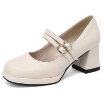 Elegant Women's High Heels Mary Janes Shoes Fashion Strap Black Nude Red Heeled Party Wedding Shoes Female Dress Pumps 2025 New 41 smėlis