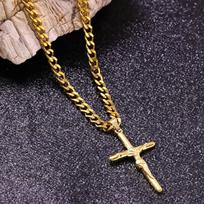 Nerūdijančio plieno kryžiaus pakabukas, vyriškas 18K aukso kaklo grandinėlė - Aukštos kokybės, neblunkantis Hip Hop grandinėlės papuošalas 18K Gold gray