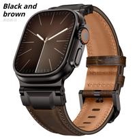 LUJING natūralios odos apyrankė Apple Watch Ultra 3 2 49mm, verslo vyrų dirželis iWatch Series 11 10 9 8 7 6 SE 46mm 45mm 44mm 42mm S11/10 46mm &Black brown