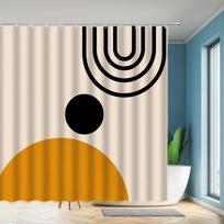Mid Century Shower Curtain Black Gray Tan Abstract Sun Geometric Neutral Rustic Modern Arch Fabric Bathroom Decor Set Hooks 90x180cm-35x70in black