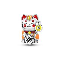 Charm Bead Components Plata Cute Cat Maneki Neko Bead Components Charm Bead Component Copper Metal Plated Compatible With Charm Bead Components white