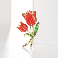 Elegant Red Rose Copper Enamel Tulip Brooch - Fashion Sweater Suit Accessory red