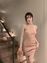 Summer 2026 elegant pure and alluring sexy dress for women, cross-design cross-slimming hip-hugging mid-length skirt trendy XL chaki