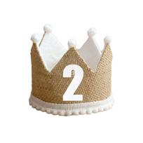 Supplies with Elastic Strap Burlap Crown Hat Anniversary Cap Baby Decor Baby Birthday Party Hat 2 year