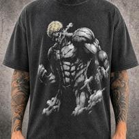 Armor Titan Reiner Braun AOT Mineral Washed Graphic Shirt | Heavyweight Oversized Tee | Vintage Streetwear 130 gray