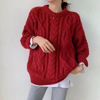 Retro Hong Kong Red Cable Knit Loose Sweater - Women's New Year Pullover One Size brown