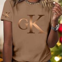Gradiento Meno raidės Dvigubo spaudinio raštas - Elegantiškas ir madingas - Moteriškas apvalios apykaklės megztinis T-shirt Kasdienis sportinis trumpomis rankovėmis L ruda