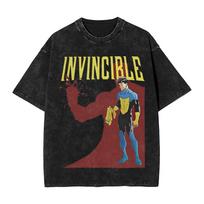 Comic Invincible Mark Grayson Washed Tshirt Men Women Summer Cotton YK Clothing Vintage Fashion Round Neck Short Sleeved Tee L brown