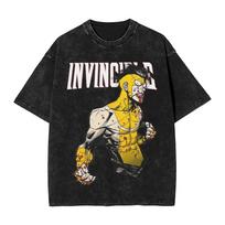 Comic Invincible Mark Grayson Washed Tshirt Men Women Summer Cotton YK Clothing Vintage Fashion Round Neck Short Sleeved Tee M black