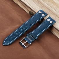 Oil Wax Genuine Leather Watch Strap 18mm-24mm Retro Rivets Bracelet Wristband Replacement Quick Release Watch Strap for Men 24mm mėlyna