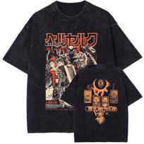 Manga Berserk T Shirt Guts Print Tshirt Vintage Washed Streetwear Men Unisex Clothe Short Sleeve Cotton Soft O-Neck Tee Shirt M įvairiaspalvis