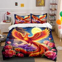 3Pcs Majestic Phoenix Under Full Moon Duvet Cover Set With 3D Printing Design Soft Polyester Bedding Set All-Season Comfort EU Twin 135X200cm&set red