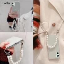 For Motorola G54 G84 G32 Pearl Chain Crossbody Lanyard Case For Moto E13 Edge 40 Neo 30 Transparent Soft TPU bACK Cover Edge Plus 2023 gryna