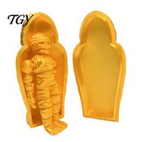 Ancient Egypt Theme Decor 3D Printed Pharaoh Sarcophagus Mummy Set, Articulated Figurine with Atmospheric Scene Layout Storage Case, Collectible orange