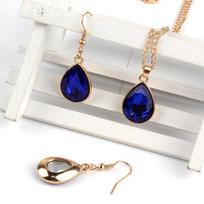 1 set Rose Gold colour Water drop Pendant Necklace & earrings Fashion Jewelry blue 1&1 white