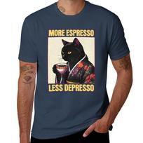 More Espresso Less Depresso Kimono Cat Japanese For Cat Lovers Gift For Anime Fan TShirt Festival Casual Short Sleeve XL black