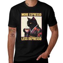 More Espresso Less Depresso Kimono Cat Japanese For Cat Lovers Gift For Anime Fan TShirt Festival Casual Short Sleeve 4XL black
