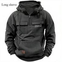 Men Tactical Half Zip Hoodie, Functional Multi‑Pocket Hooded Sweatshirt, Durable Breathable Wear‑Resistant Pullover L tamsiai pilka spalva