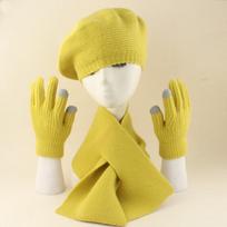 Womens Cashmere Blend Beret Hat Scarf Gloves Set Winter Warm Knit British Vintage Style Adult 55-59cm