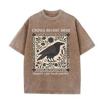2026 Unisex Crows Before Bros Funny Meme T Shirt Vintage Nature Bird Print Oversized Loose Short Sleeve Streetwear Casual Tops S black