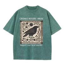 2026 Unisex Crows Before Bros Funny Meme T Shirt Vintage Nature Bird Print Oversized Loose Short Sleeve Streetwear Casual Tops 2XL gray