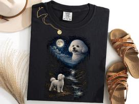 Bichon Frise Howling at Moon Shirt, Vintage 90ies Bichon Meme Tee, Dog Lover Gift M black