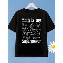 Kids Crewneck Summer Tee, Fun Math Equation Print Casual Short Sleeve Top for Outdoor Wear 130 juoda