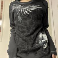 KOSY Y2k Long Sleeve Tops for Women Grunge Aesthetic Baggy Tees Shirt 2000s Vintage Rhinestone Graphic Print Tops Emo Clothes M pilka spalva