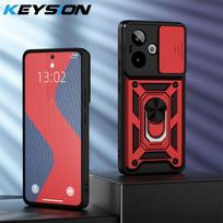 KEYSION Shockproof Armor Case for Realme GT 7 Pro Slide Camera Lens Protection Ring Stand Phone Cover for OPPO Realme GT 7 7T 5G for Realme GT 7 Pro raudona