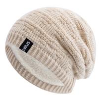 Naujo stiliaus unisex kasdieninė kepurė, pliušiniu kailiu pamušta kepurė vyrams ir moterims, šilta, megzta kepurė, madinga, vienspalvė, skirta slidinėjimui, sportui, žiemai 56cm-60cm smėlis