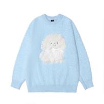 2KWEIRD Korean Style Lazy Cute 3D Round Neck Knitted Sweater Soft Plushy Sweet Female Knittedwear L mėlyna