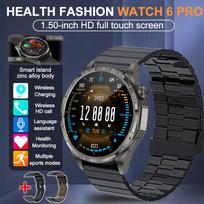 2026 Naujas Laikrodis 6 Pro Lauko Sporto Išmanusis Laikrodis Vyrams 1,50” HD Ekranas GPS Sekimas Aukštimatis Slėgis Širdies Ritmas Išmanusis Laikrod Black Bamboo steel+Silicone +Leather