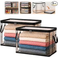 2PCS Large Clear Pvc Storage Bags,Heavy Duty Thick Plastic Storage Bins for Clothes Blankets Toys,Moving Foldable Closet Organizer Storage Containers M size: 32X24X25CM  2PCS juoda