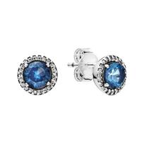 Pandora Blue shiny round 925 silver stud earrings for women, silver 296272C01 mėlyna