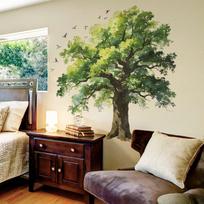 Larger Lush Ancient Tree Flying Birds Vinyl Wall Stickers For Aesthetic Rooms Home Decoration Nature Forest Watercolor Wallpaper (as the picture,98x39cm x2sheets) black
