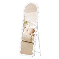 SONGMICS viso ūgio veidrodis, 160 x 50 cm, netaisyklingos banguotos formos viso kūno grindų veidrodis su stovu, pastatomas, MDF rėmas, miegamajam, svetainei, koridoriui balta