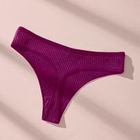 European & American Style Low-Waisted Ribbed Thong - Women's Sexy Yoga Fitness Underwear Medium violetinė