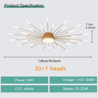 Modernus lubinis šviestuvas, 30+1 šviesos, metalinis, fejerverko dizaino, stilingas LED apšvietimo šviestuvas sodybos virtuvei, valgomajam, miegamajam, koridoriui, svetainei 30+1 heads white